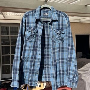 The North Face Mens L Flannel Long Sleeve Button Up Shirt Blue Plaid